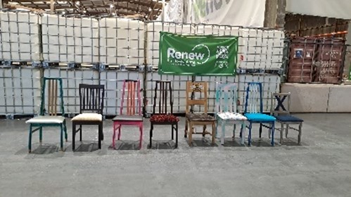 Upcycled chairs in the Renew Hub